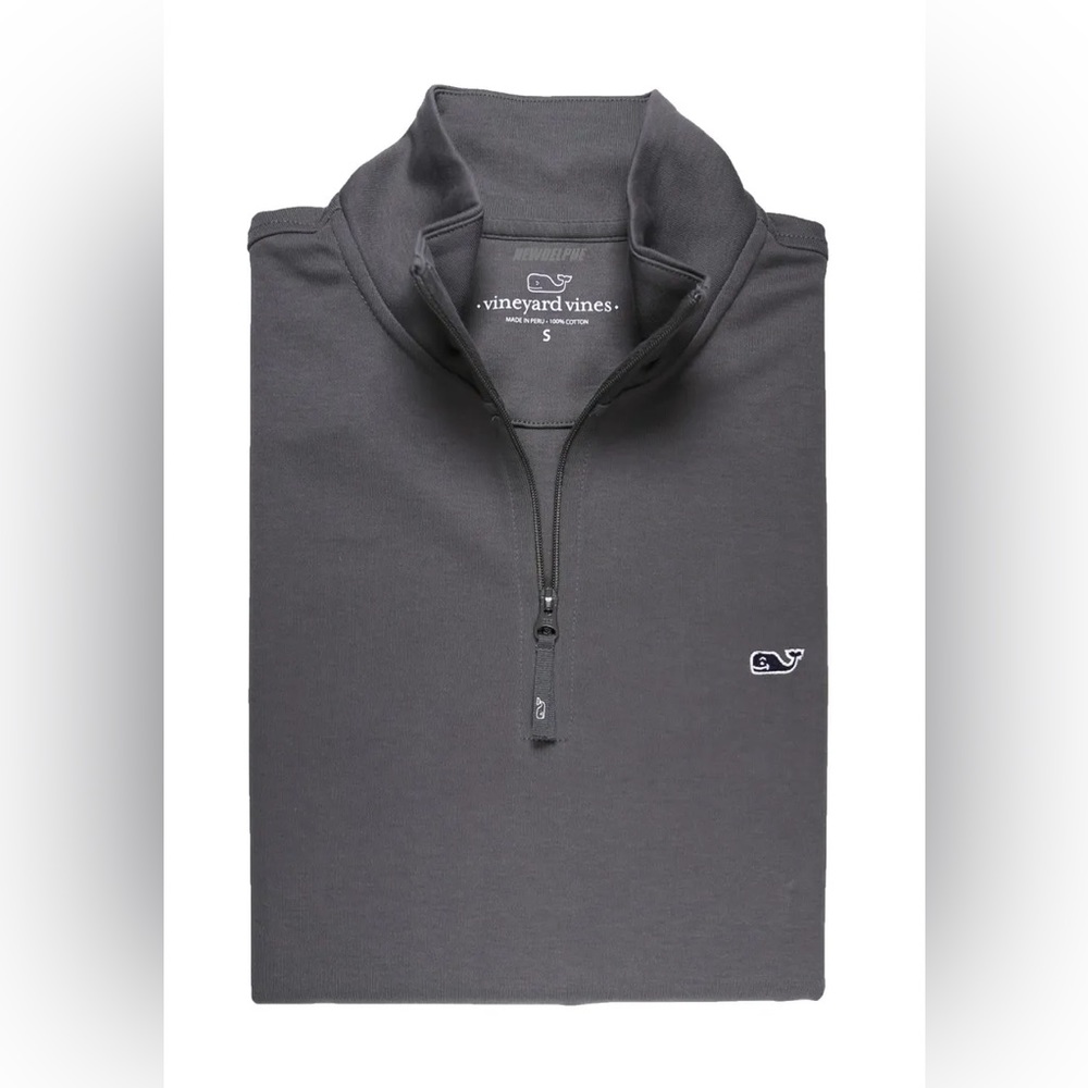 Vineyard Vines - Charcoal Gray Jersey 1/4 Zip Shep Shirt Whale Logo - Men Medium